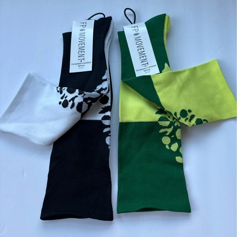 Set of 2 NWT Free People FP Movement Colorblock Buti Compression Tall Socks
